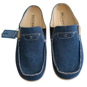 Walk Hero Womens Mules Blue Denim Arch Support Comfort Clogs Sneakers 9.5 NEW